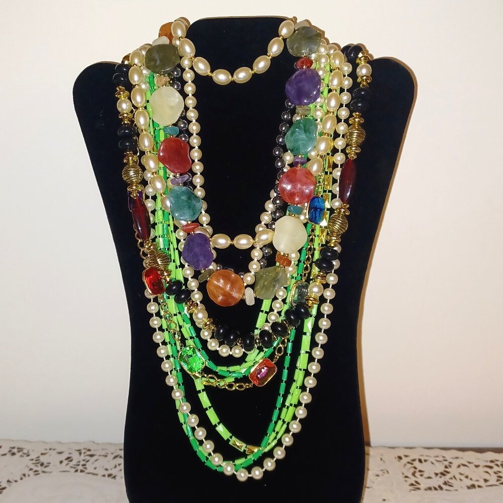 Lot of 9 Necklaces and 1 Bracelet Vintage Costume Jewelry